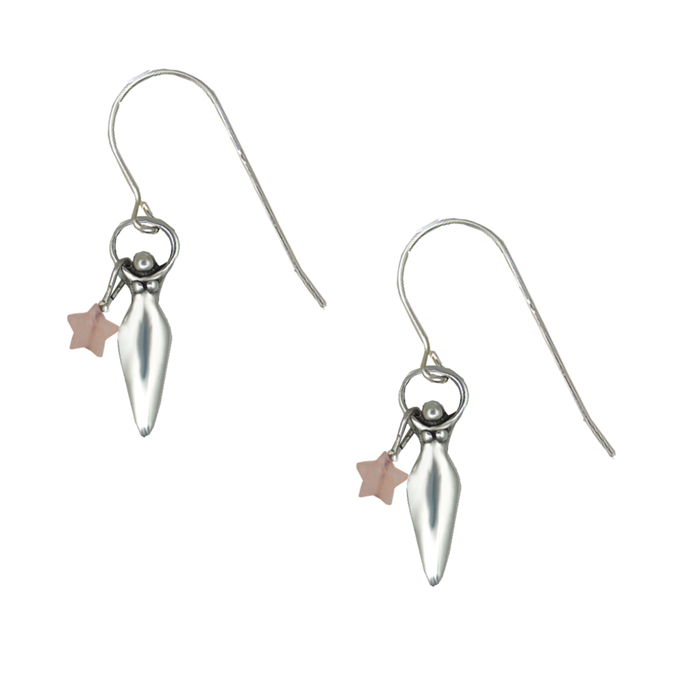 Sterling Silver Little Goddess Drop Dangle Earrings With Rose Quartz Star